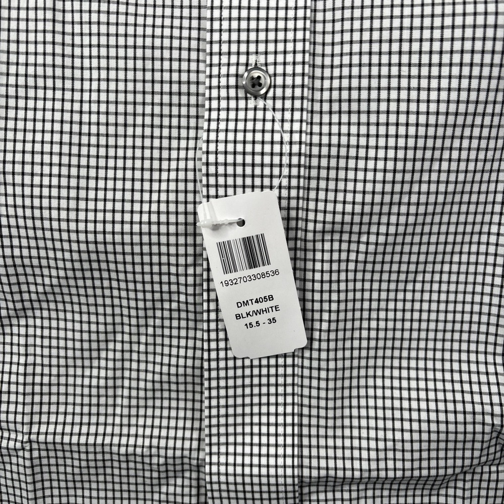 Paul Fredrick Tailored Fit Button Down Shirt Mens 15.5x35 Non Iron Gingham Black - Picture 2 of 8